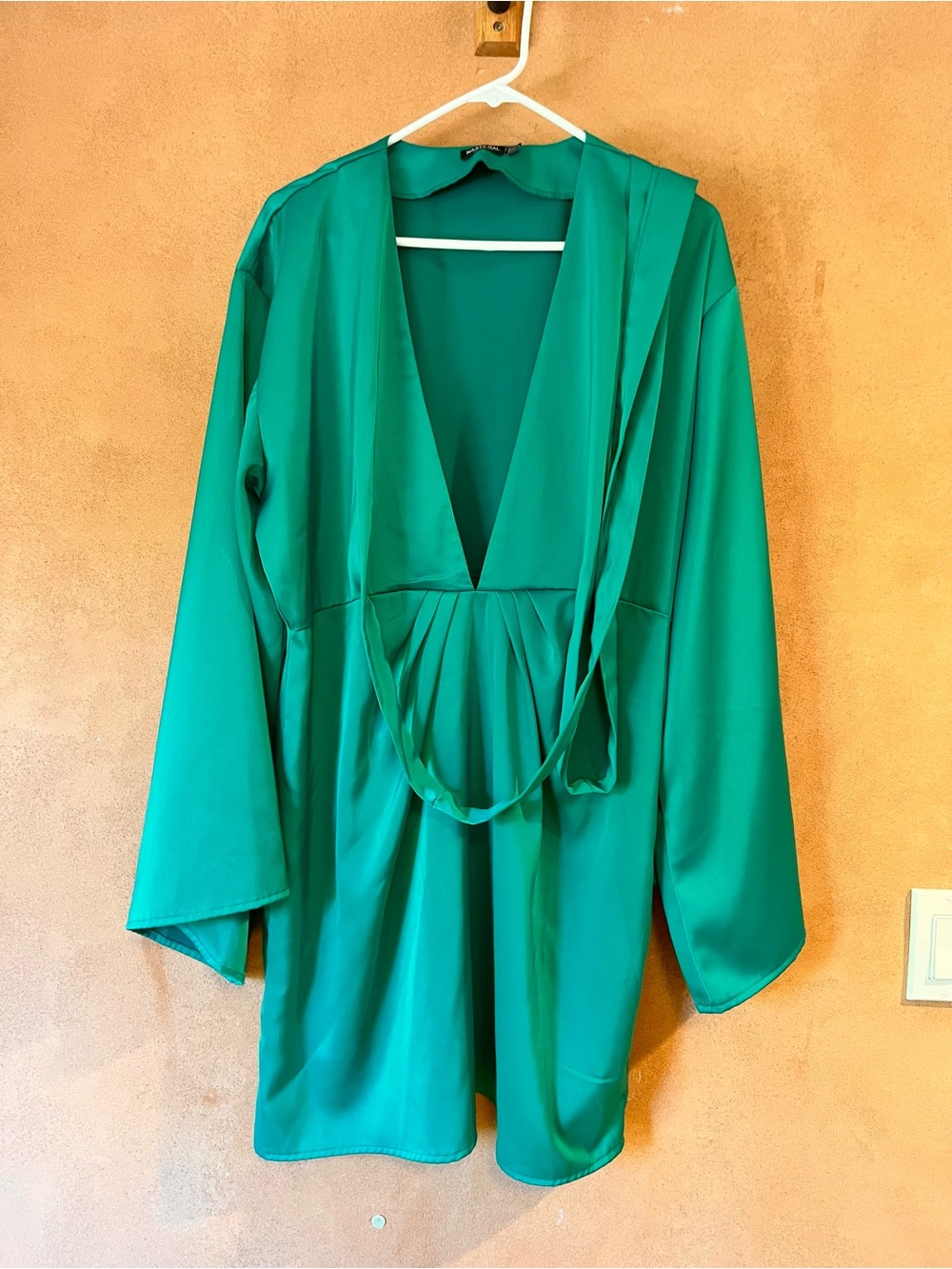 Nasty Gal Low Cut Green Satin Dress